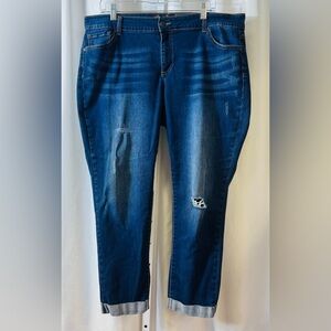 Wax Jean High‎ Rise 11” Stretch Jeans Inseam 28” Distressed Cuffed size 18